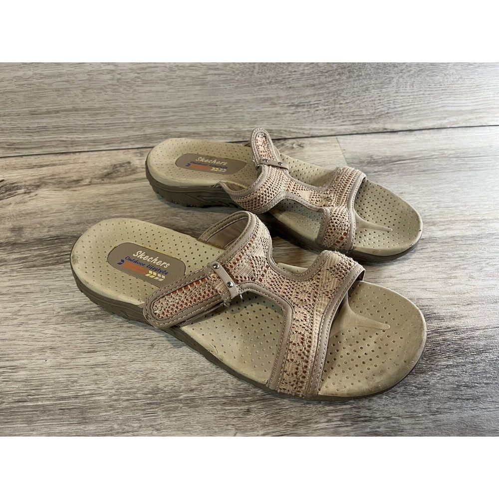 SKECHERS‎ Shoes Women Size 9 Beige Reggae Beach Vacation Slip On Sandals 40790SA